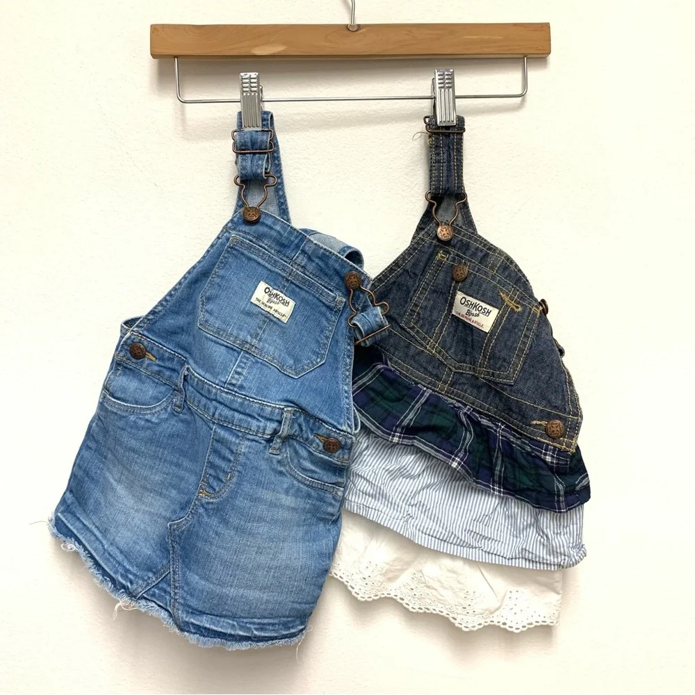 Osh Kosh Denim‎ Overall Dress Lot Of 2 Size 18M Raw Hem Tiered Ruffle